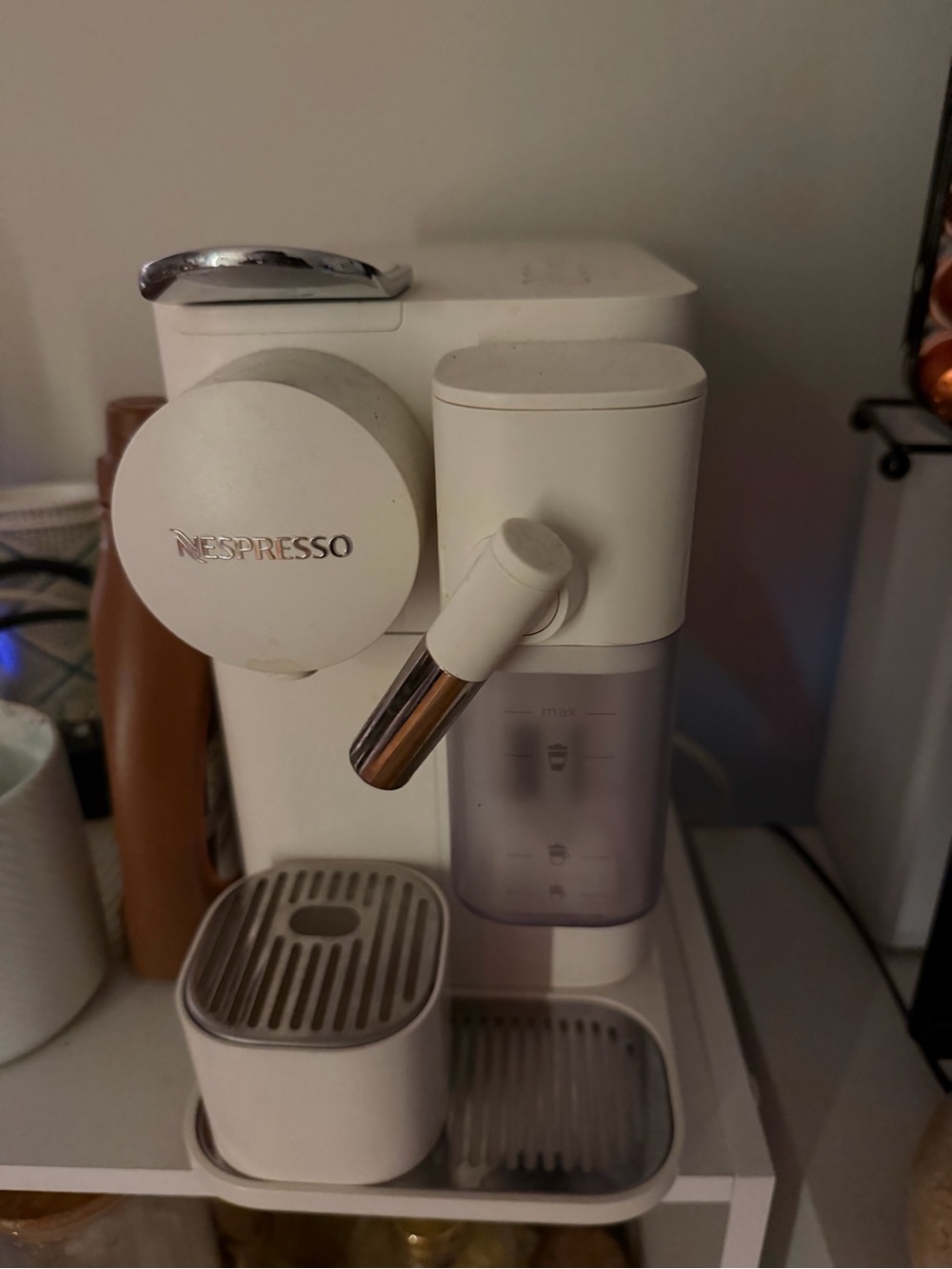 Nespresso Compact Espresso Machine in White with Chrome Accents